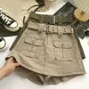 Skirts High Waist Skirt Korean Style Mini With Belt Streetwear Big Pocket Cargo Shorts Lady Slimming