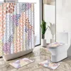 Zasłony prysznicowe Streszczenie kwiatowy geometryczny wzór zasłony prysznicowej Zestaw Kolor Malowanie Art Dekorowanie kąpiel Mata Toaleta pokrywka Flanela łazienkowa dywan Y240316