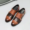 Luxury Monk Leather Men Shoes Double Buckle Round-Toe Convenient Dress Leather Shoes Business Wedding Office Shoes For Man