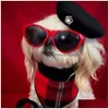 Ropa para perros Diseñador Perro Gato Boina Sombrero Diadema Artista francés Gorro Mascota Disfraz de Navidad Azafata Accesorio para el cabello Po Props Rojo S Dr Dhiom