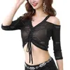 Scene Wear Belly Dance Top Women's V-Neck Mesh Half Sleeved Shawl Shirt Cardigan Training Performance Dancer Costume