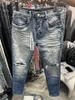 D90 ФИОЛЕТОВЫЙ Высококачественные мужские джинсы. Потертые мотоциклетные байкерские джинсы. Рок-скинни. Тонкие рваные полоски. Модные джинсовые брюки со змеиной вышивкой.