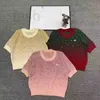 Women's Knits & Tees Designer 2024 Spring/Summer New Heavy Industry Letter Inlaid Diamond Round Neck Pullover Short Sleeve Knitted Shirt Gradient Colored Diamond Top