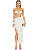 Work Dresses Women White Two Piece Set Sexy Elastic Bustier Top And Open Leg Long Skirt With Appliques Celebrity Evening Club Party Outfits