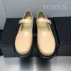 Casual Shoes Vintage Thick Sole Platform Heels Mary Janes Women Real Leather Buckle Strap Loafers Black White Apricot Round Toe