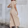 Women's Pants Anti-wrinkle Jumpsuit Stylish Summer Jumpsuits V-neck Lace-up Romper Wide Leg Streetwear Casual Short Sleeve Rompers