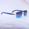 Moissanite Lunettes de soleil Diamond Cut Carter Luxury Desinger Lunettes de soleil Vintage Mens Shades Lunettes Cool Décoration extérieure sans monture HipHop 012 Blue Wood Sunglass