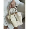 Handbag Export Clearance Promotion Swift Leather Patchwork Canvas Basket Cargo Bag Familys New Bucket Portable Womens
