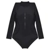 Women's Swimwear Sexy Zipper Solid Hollown One Piece Swimsuit Women Push Up Long Sle Swimwear Tummy Control Spring Summer Beach jer BathingC24315