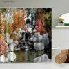 Shower Curtains Forest Waterfall Scenery Shower Curtain Autumn Red Maple Leaves Stone Park Nature Photography Bathroom Curtains Home Wall Decor Y240316