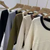 Женские свитера, весенние французские женские топы, вязаный свитер с круглым вырезом и длинными рукавами внутри, свободные топы без подкладки, женские 2024