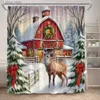 Shower Curtains Winter Christmas Shower Curtain Forest Farmhouse Elk Cedar Snowy Scene Xmas New Year Wall Hanging Bathroom Decor Cloth Curtains Y240316