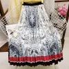 Dresses Spring Vintage Printed Aline Long Swing Skirts Elastic Waist Korean Summer Floral Paisley Thin Pleated Calf Length Skirts