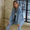 Kvinnor Autumn Denim Jacket Casual Blue Jeans Jackor Kvinnor Lossa tvättade vintage långärmad vinter jeans kappa kvinnliga utkläder 240311