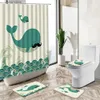 Rideaux de douche Dessin animé amusant dauphin rideau de douche ensemble animal marin ancre phare décor à la maison tapis de bain couverture de toilette flanelle salle de bain tapis Y240316