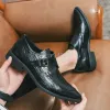 Buckle Business Formal Wear Shoes Pointed Pattern Embossed Casual Shoes Genuine Leather Fashion Zapatos Hombre Men's Shoes