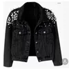 Spring and Autumn Heavy Industry Beaded Denim Jacket Womens Short Long Sleeve Fashion Jacket Large Pearl Denim Jacket 240311