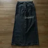 JNCO Jeans Y2K Hommes Hip Hop Rétro Graphique Brodé Baggy Jeans Pantalon Noir Harajuku Gothique Taille Haute Pantalon Large 240311