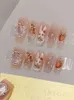 Cercueil long rose détachable à pression sur les ongles, couverture complète, strass portables, conception de ballerine dégradée, faux ongles faits à la main