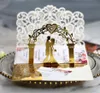 3D bröllopinbjudningskort Laser Hollow Out Bride och Bridegroom Reflective Gold Inbjudningar för bröllopsengagemang av DHL FedEx 1374517
