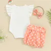 Ensembles de vêtements bébé fille 3 pièces vêtements arc-en-ciel imprimé barboteuse et short à pois élastique bandeau ensemble tenues d'été