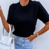 Pulls pour femmes Femmes Casual Plain Basic T-shirt Pull Printemps Col rond Tricots Top Pull Été À Manches Courtes Lâche Bureau Jumper