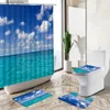Shower Curtains Ocean Beach Dolphin Landscape Shower Curtain Summer Green Plant Leaf Sea Scenery Home Deco Bath Mat Toilet Cover Bathroom Carpet Y240316