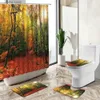 Shower Curtains Autumn Forest Scenery Shower Curtain Waterfall Red Maple Leafs Natural Landscape Non-Slip Rug Toilet Cover Bathroom Decor Set Y240316