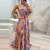 Casual Dresses Evening Dress Formal Gown With Slits Elegant One Shoulder Floral Print Maxi Side Split Hem For Parties