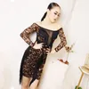 Stage Wear Women Latin Dance Costume Long Sleeves Top Tassels Skirts Adults Chacha Rumba Samba Ballroom Clothes SL7915