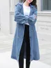 Fitaylor Spring Autumn Women Fashion Denim Trench Coat Double Breasted Lace-up Long Jean Jacket Vintage Solid Color Outwear 240315