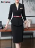 Fotvotee zarif ofis bayanlar için etek takım elbise kadınlar için kore moda uzun kol v boyun blazer kalem 2 adet set 240309