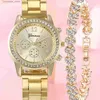 Other Watches 2pcs/set Womens Elegant Rhinestone Quartz Analog Wrist Bracelet Gift For Mom Her Y240316