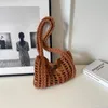 Evening Bags Japanses Style Woolen Knitted Handbag Crochet Braid Art Hollow Out Shoulder Bag For Women 2024 Lady Travel Underarm