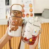 Bottiglie d'acqua da 1100 ml Kawaii Bear Straw Cup Bicchieri resistenti alle cadute di alto valore portatili per esterni per studenti