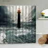 Shower Curtains Navy Lighthouse Shower Curtain Sea Sunset Natural Scenery Bathroom Waterproof Polyester Curtains Home Decoration With Hook Set Y240316