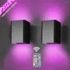 Lámparas de pared Lámpara nórdica cálida/RGB Luz LED cuadrada multicolor regulable con control remoto Ahorro de energía para pasillo Escalera de noche