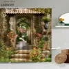 Rideaux de douche Papillon fleurs rideaux de douche Rose Rose plantes vertes clôture en bois printemps européen jardin paysage salle de bain décor rideau de bain Y240316