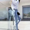 2024 Washed Denim with Distressed and Slimming Women's Jeans