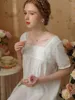 Kvinnors sömnkläder Kvinnor Summer Short Sleeve Nightdress French Vintage Princess Pyjama Sweet Girls Spets Cotton Victorian Fairy Nightgowns