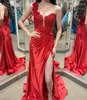 Vestido de baile de renda de ombro único, longo, concurso, baile, inverno, primavera, evento, hoco gala, coquetel, tapete vermelho, convidado de casamento, 3d, floral, fenda alta