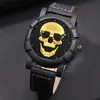 Altri orologi 3 pezzi Luxury Mens Skull es Classic Men Business Pelle da polso al quarzo Moda maschile Collana nera Bracciale Y240316