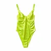 LUNDUNSHIJIA Verão Mulheres Estiramento Ouro Autocultivo Sexy Bodysuit Macacão Verde Fluorescente Feminino Camisole 240313