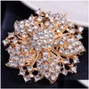 Pins, Broches Iced Out Crystal Bloem Broches Pins Cor Voor Vrouwen Meisje Verjaardag Bruiloft Sieraden Feest Mode Accessoires Drop Deliv Dhhst