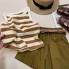 Kledingsets Zomer Meisjeskleding Sets Retro Kleur Baby Kids Gestreept Vest Hemdje + Shorts Riem Als Geschenk Modieuze Kinderen pak