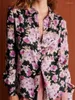 Damesblouses Zwart en roze Contrasterende bloemen bedrukte blouse voor dames 2024 Lente Zomer Single-Breasted Shirt met lange mouwen