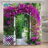 Douchegordijnen Hek Bloemen Douchegordijnen Blauw Raam Natuur Bloemen Planten Landschap Modern Tuin Muur Hangend Thuis Badkamer Decor met Haken Y240316