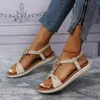 Scarpe casual Sandali piatti a farfalla da donna Stile Boho Punta aperta con cinturino elastico con strass Slip On Beach