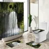 Douchegordijnen waterval Lake Lake Scenery Douche Gordijn Forest Groene planten Bloemen Leer Natuurlijk landschap Huis Tapijt Toilet Cover Bad Mat Set Y240316