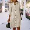 Casual Dresses Women Dress Randig kontrastfärg Enkelt breasted lapel krage Lossa tre kvartärmar knälängd midi